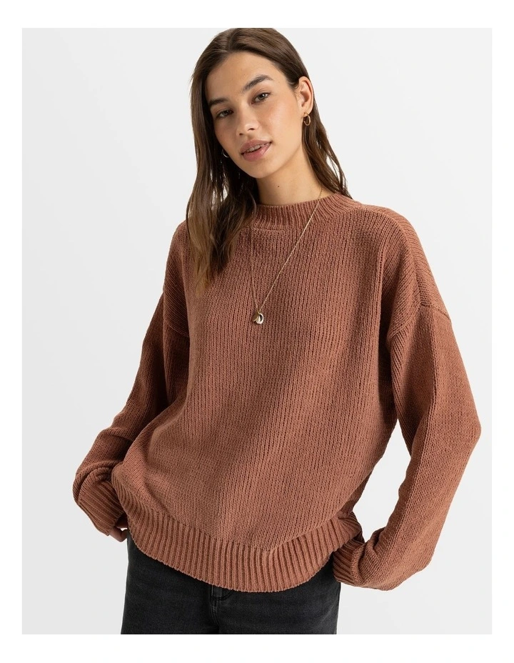 Miss It All Crew Neck Sweater in Brown image 1