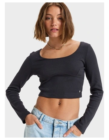 Pretty Please Long Sleeves Cropped Top Black