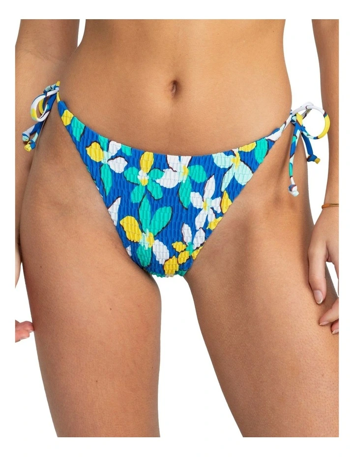 Sunny Days Floral Tie Side High Leg Cheeky Bikini Bottom in Blue image 1