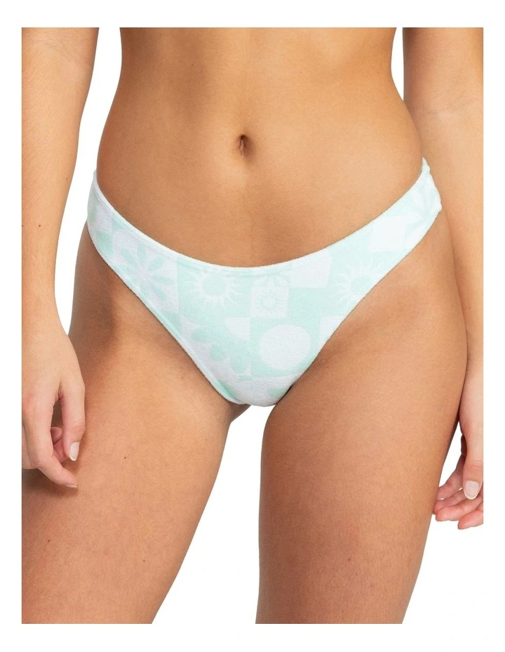 Beach Bum Check High Leg Cheeky Bikini Bottom in Green image 1