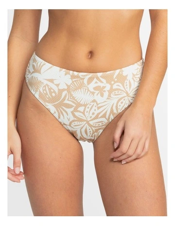 Palm Midwaist High Leg Moderate Bikini Bottom in Tan