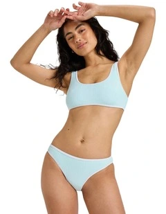 Beloved Rib Moderate Mid High Bikini Bottom in Blue