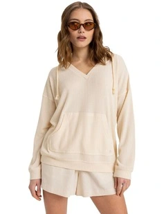 Ocean Drive Hooded Long Sleeve T-shirt in Parchment