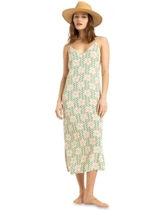 Stay Sunny Slip Midi Dress in Basil Party Waves Yw