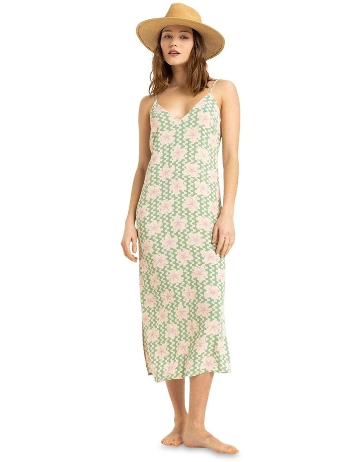 Stay Sunny Slip Midi Dress in Basil Party Waves Yw image 1