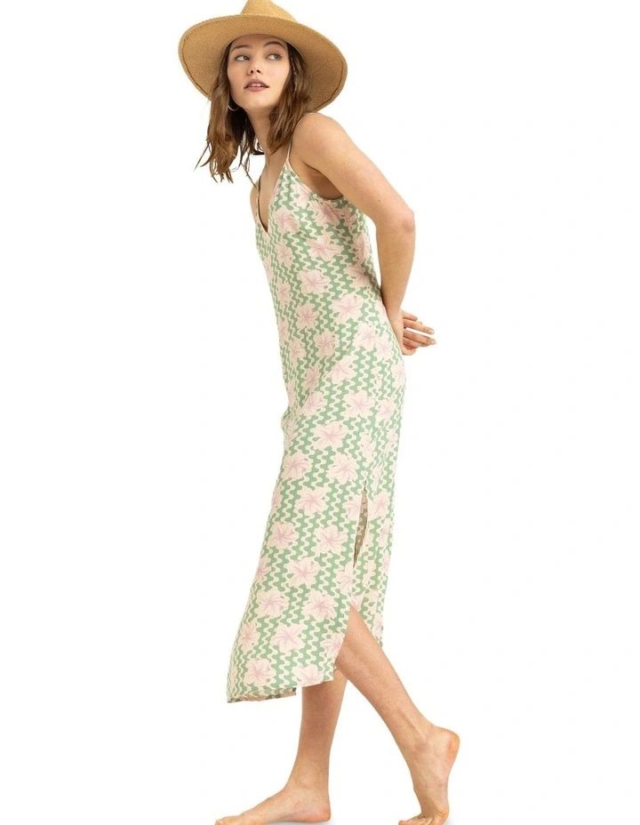 Stay Sunny Slip Midi Dress in Basil Party Waves Yw image 3