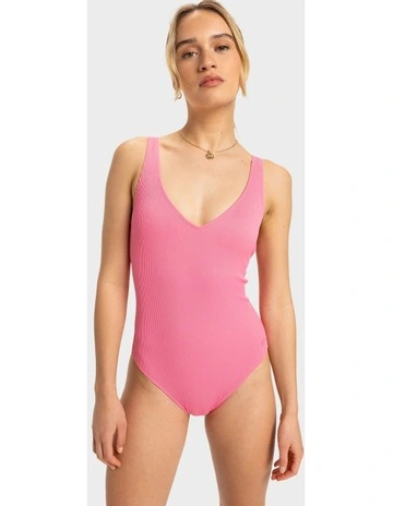 Rib Love One Piece Swimsuit in New Pink Carnation