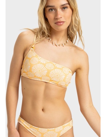 Tropical Tile Asymetric Bikini Top in Banana Cream