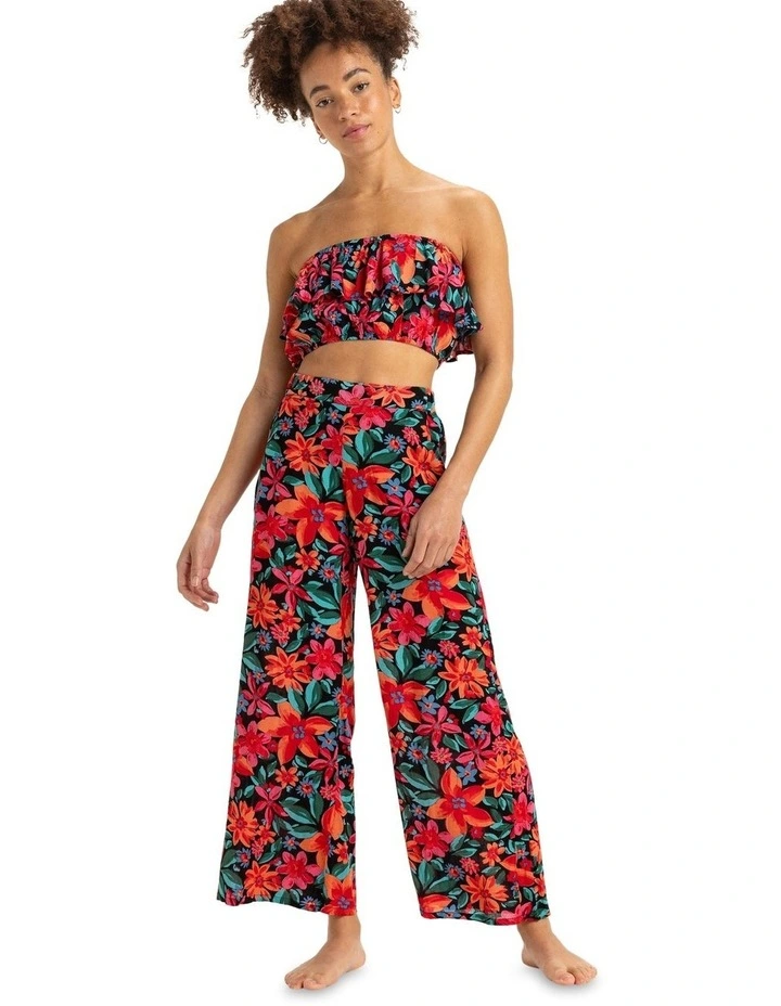 Golden Tropic Printed Halter Top in Black image 1