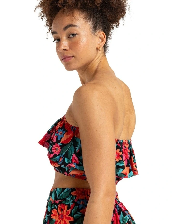 Golden Tropic Printed Halter Top in Black image 3