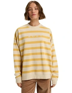 Oversized Crew Neck Jumper in Ochre Strictly Strip