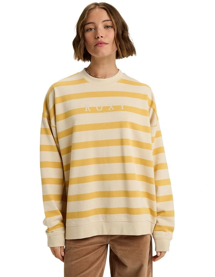 Oversized Crew Neck Jumper in Ochre Strictly Strip image 1