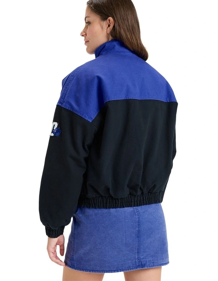 Chloe Kim Moto Bomber Jacket in True Black/Blue image 2