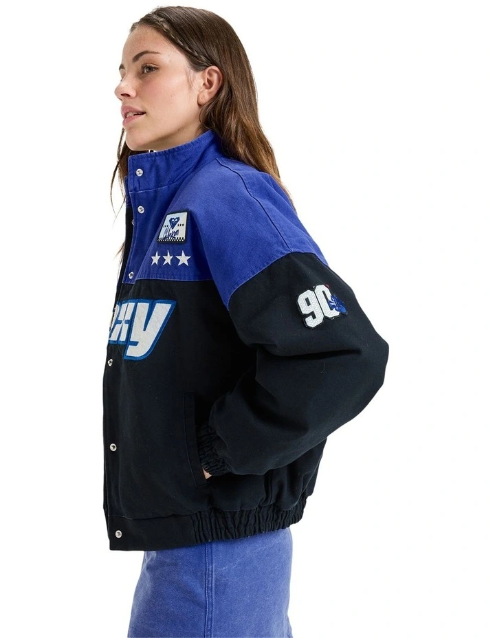 Chloe Kim Moto Bomber Jacket in True Black/Blue image 3