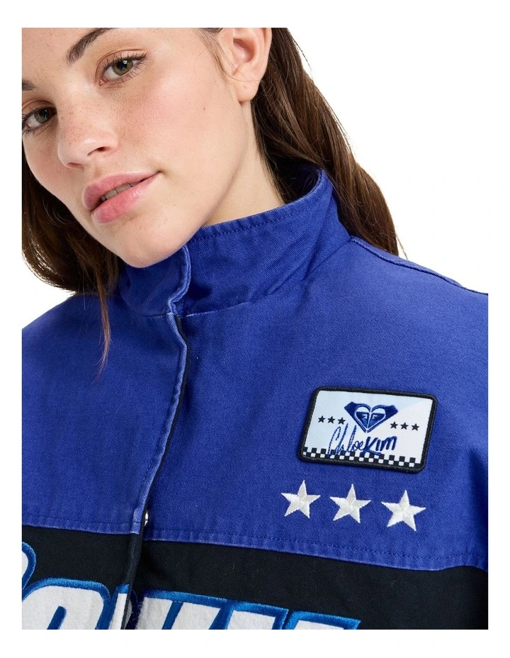 Chloe Kim Moto Bomber Jacket in True Black/Blue image 4