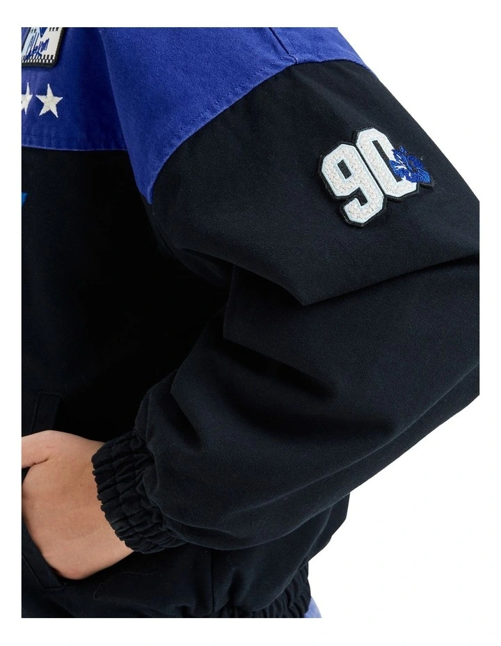 Chloe Kim Moto Bomber Jacket in True Black/Blue image 5
