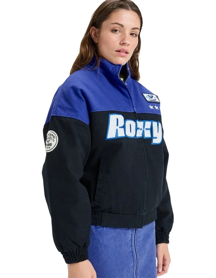 Chloe Kim Moto Bomber Jacket in True Black/Blue image 6