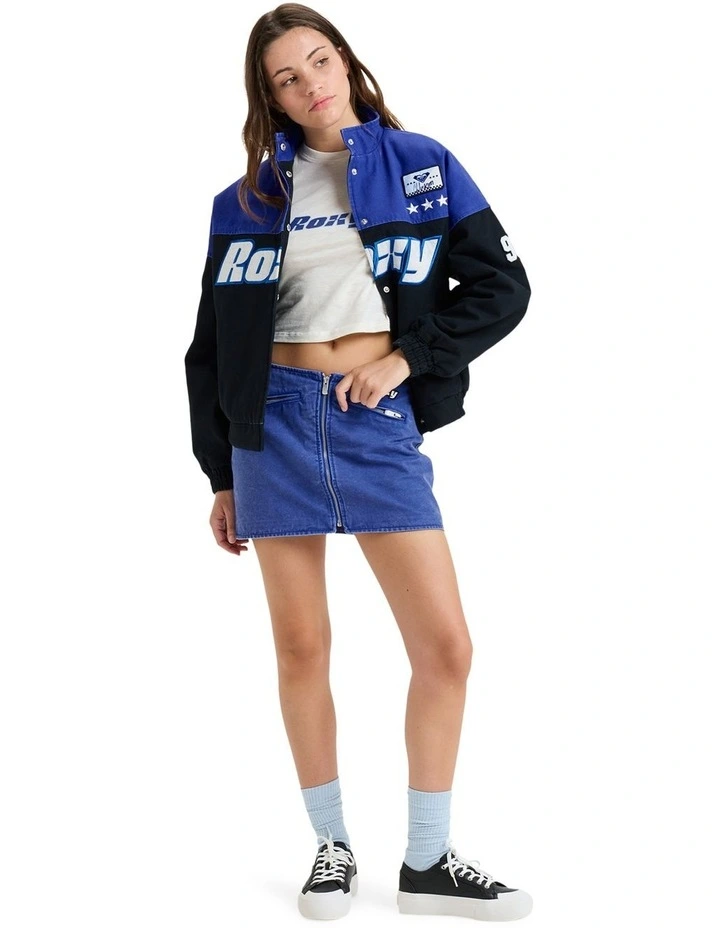 Chloe Kim Moto Bomber Jacket in True Black/Blue image 7