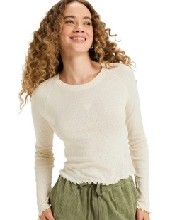 Time Off Pointelle Long Sleeve T-shirt in Beige