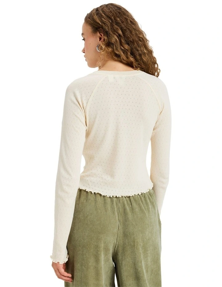 Time Off Pointelle Long Sleeve T-shirt in Beige image 2