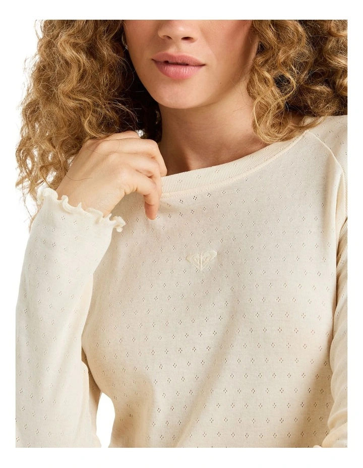 Time Off Pointelle Long Sleeve T-shirt in Beige image 4