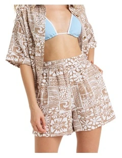 Sol Vibes Elastic Waist Shorts in Woodsmoke Surf
