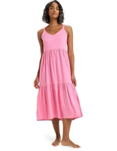 Waiting Line Midi Dress in Pink