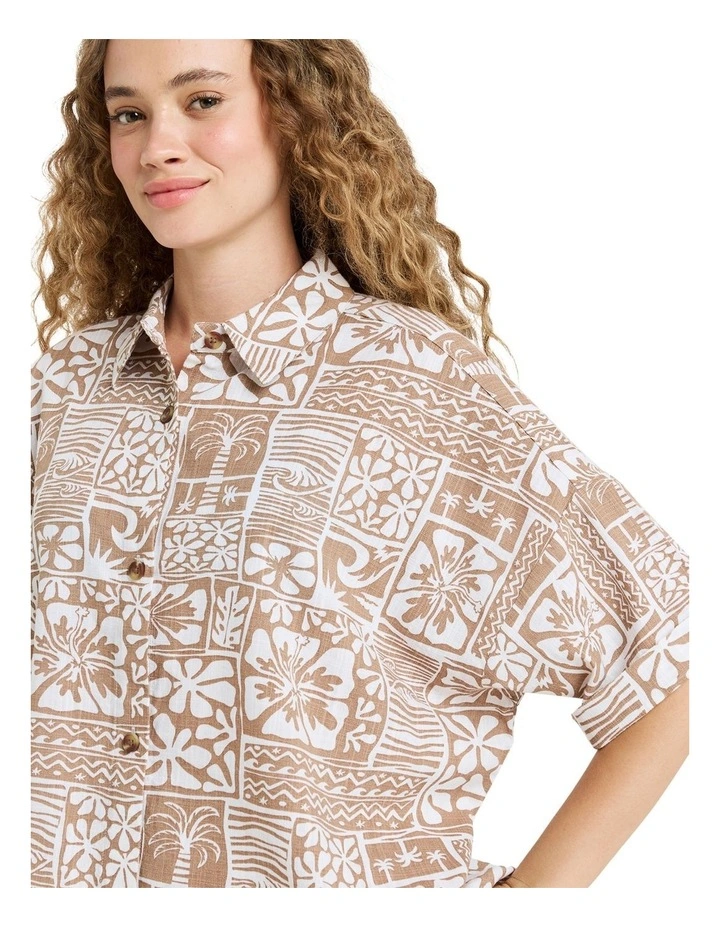 Beachy Nostalgia Slub Short Sleeve Shirt in Brown image 4