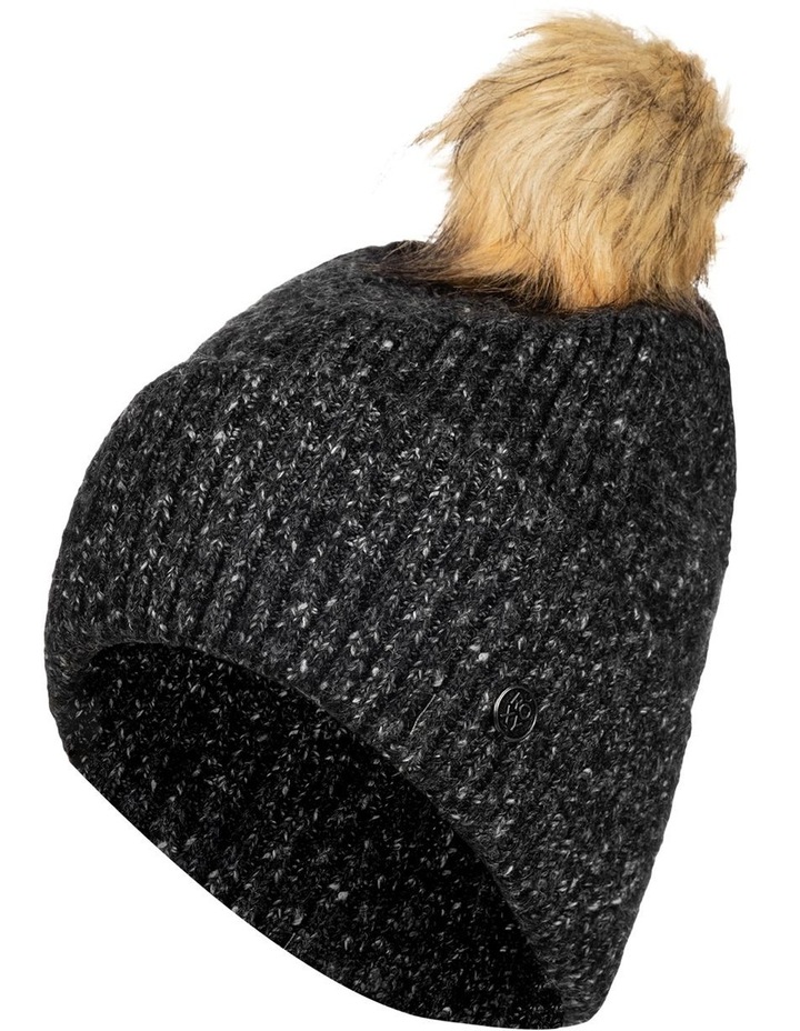 cream hat with fur pom pom