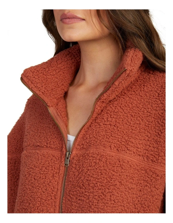 Friday In Love Teddy Zip-Up Sherpa Jacket in Brown image 4