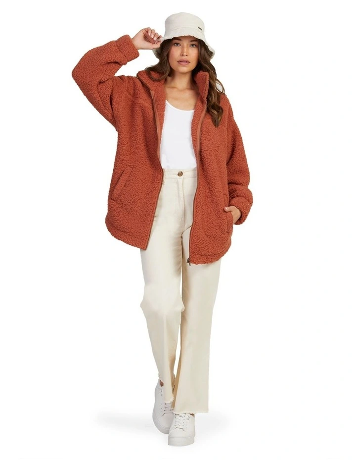 Friday In Love Teddy Zip-Up Sherpa Jacket in Brown image 5