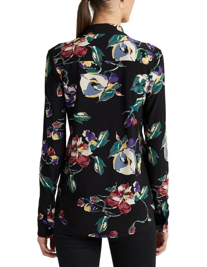Floral Stretch Jersey Shirt in Black Multi image 2