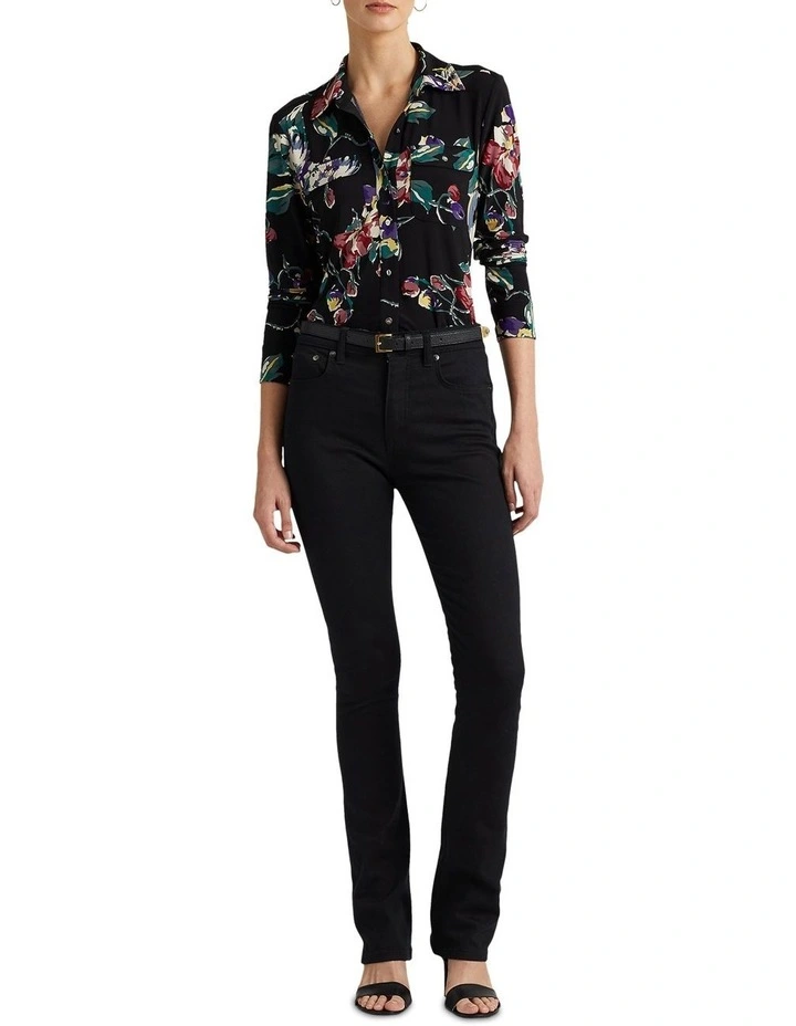 Floral Stretch Jersey Shirt in Black Multi image 3