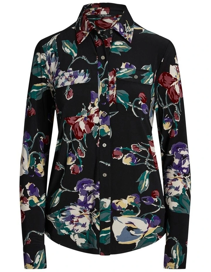 Floral Stretch Jersey Shirt in Black Multi image 4