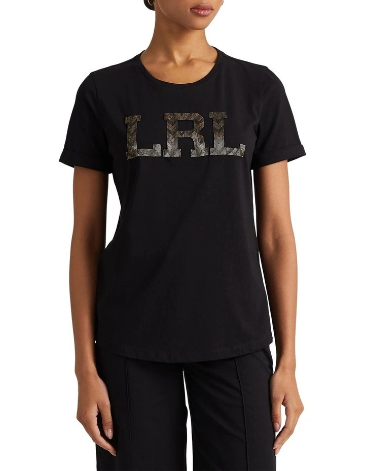 Beaded-Logo Jersey Tee in Black image 1