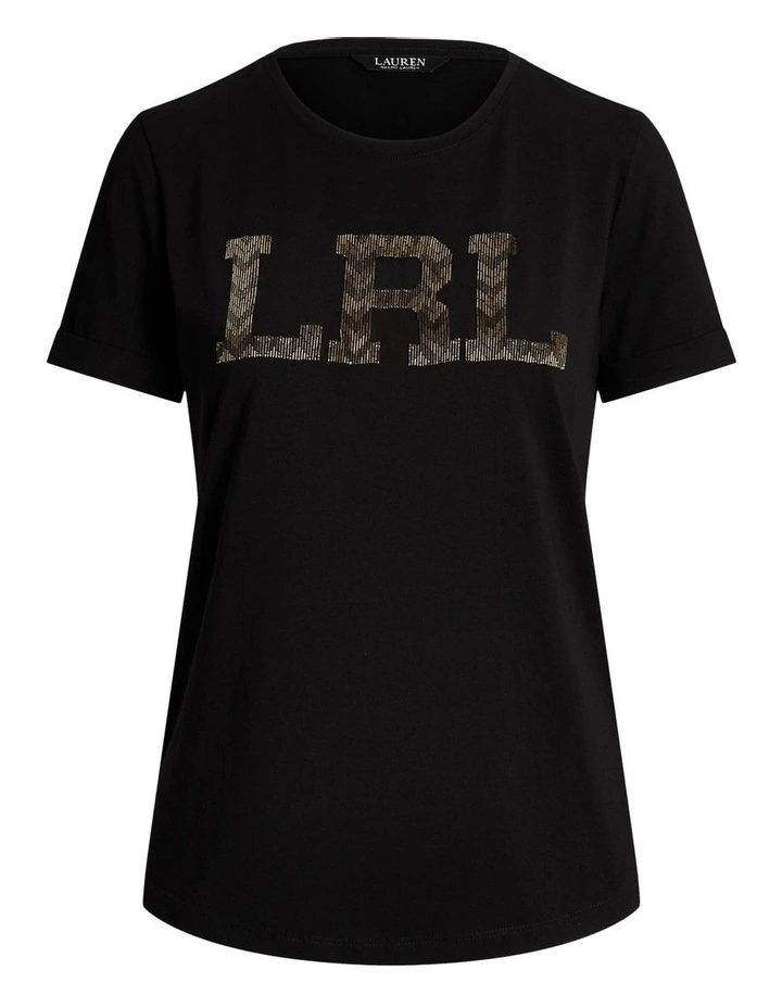 Beaded-Logo Jersey Tee in Black image 4