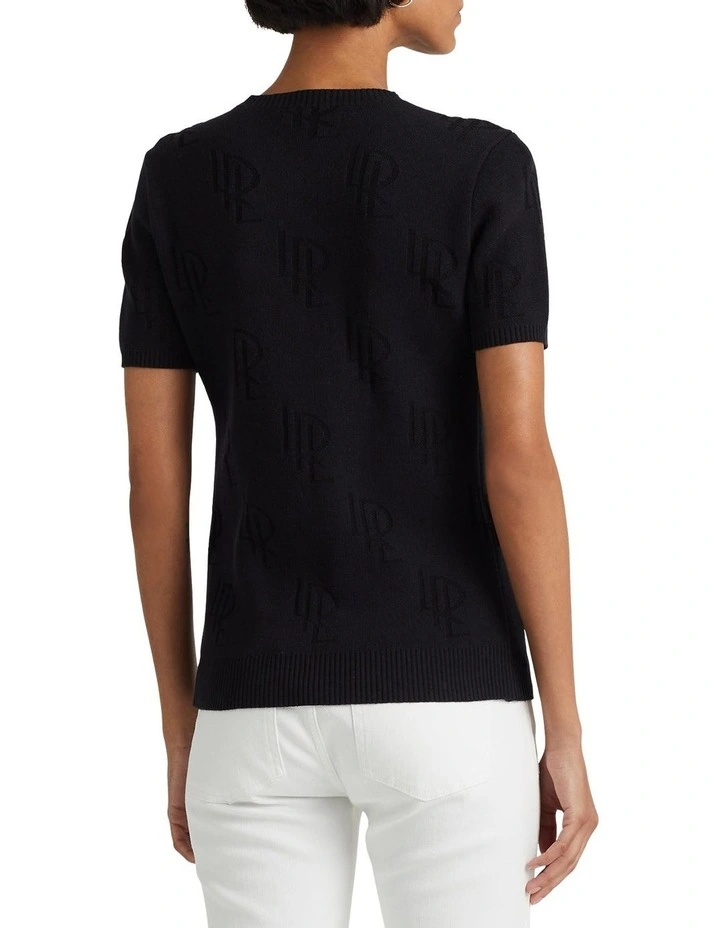 Monogram Jacquard Short-Sleeve Sweater in Black image 2