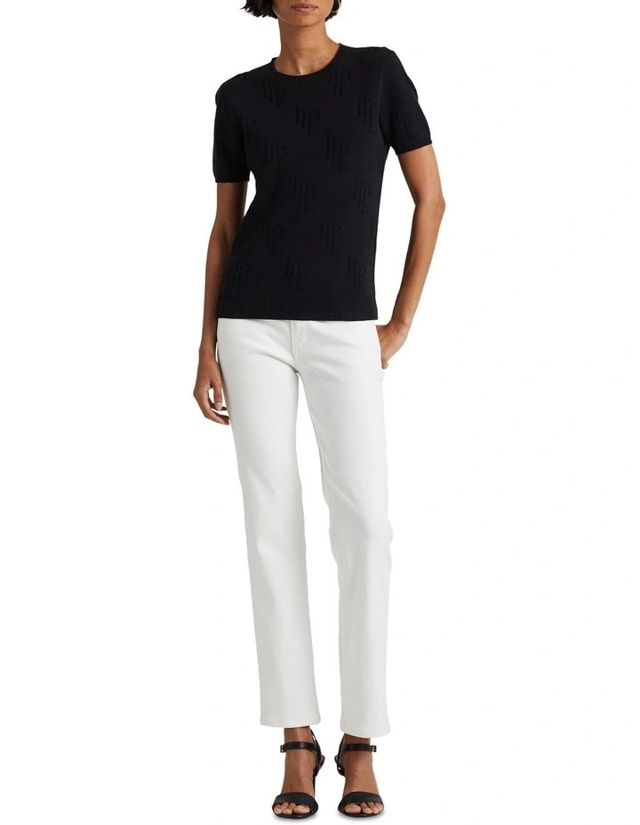 Monogram Jacquard Short-Sleeve Sweater in Black image 3