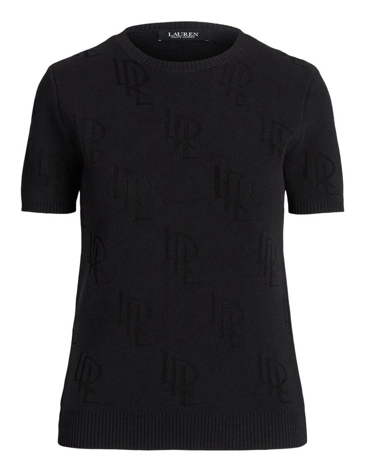 Monogram Jacquard Short-Sleeve Sweater in Black image 4