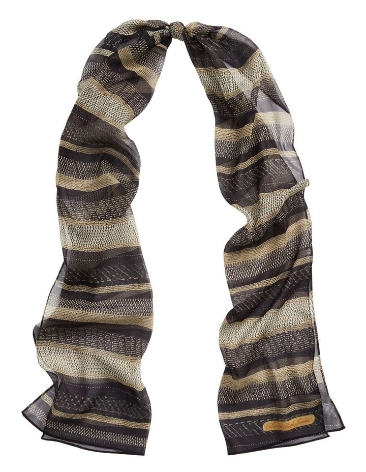 Emily Striped Crinkle Chiffon Scarf in Black Multi image 1
