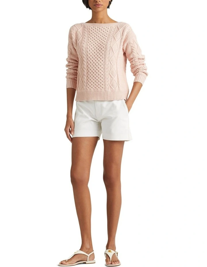 Aran-Knit Cotton Boatneck Sweater in Orange image 3