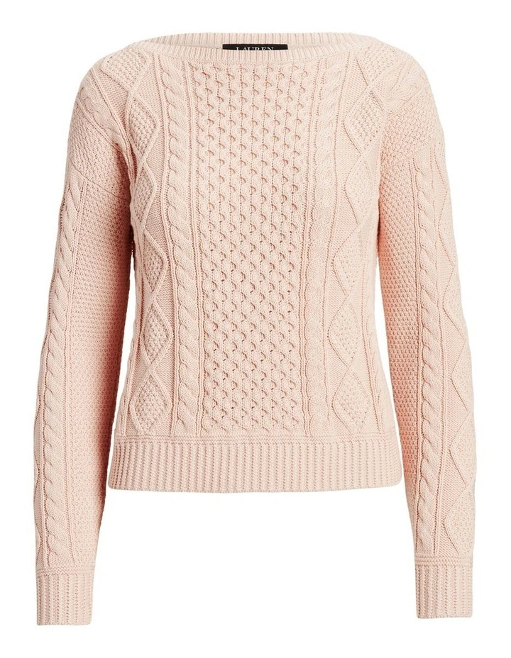 Aran-Knit Cotton Boatneck Sweater in Orange image 4