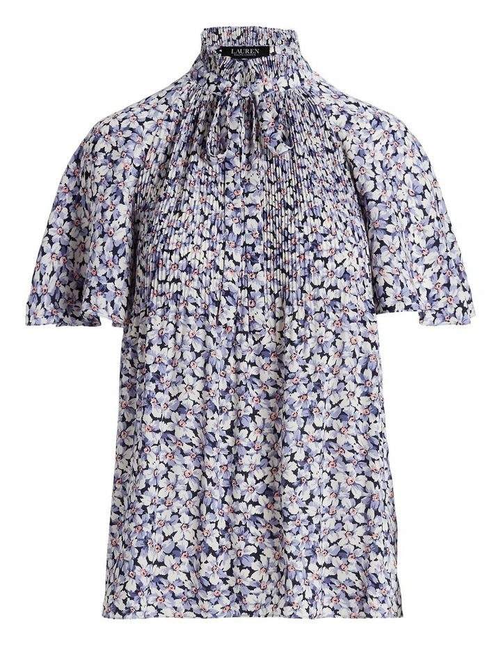 Floral Pleated Georgette Blouse in Blue image 4