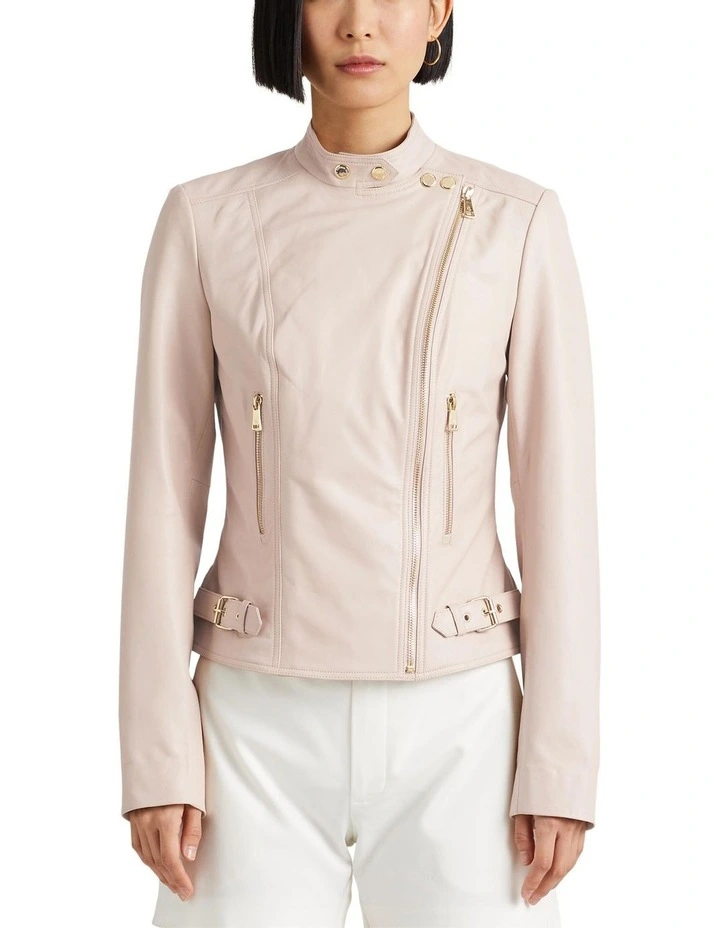 Lambskin Moto Jacket in Pink image 1