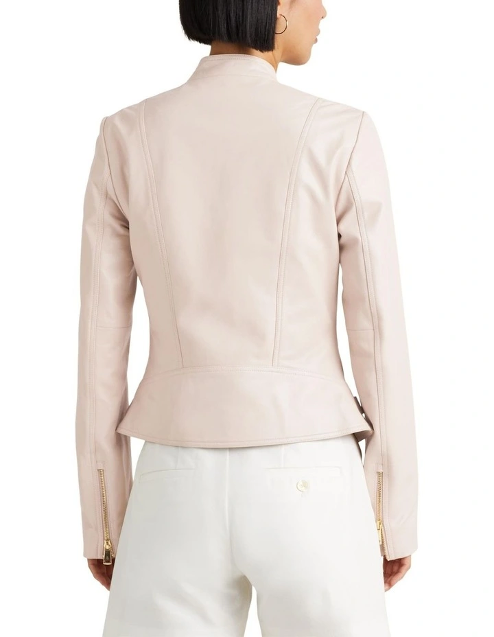 Lambskin Moto Jacket in Pink image 2