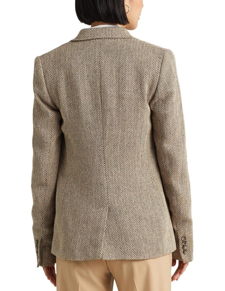 Linen-Blend Herringbone Blazer in Brown image 2