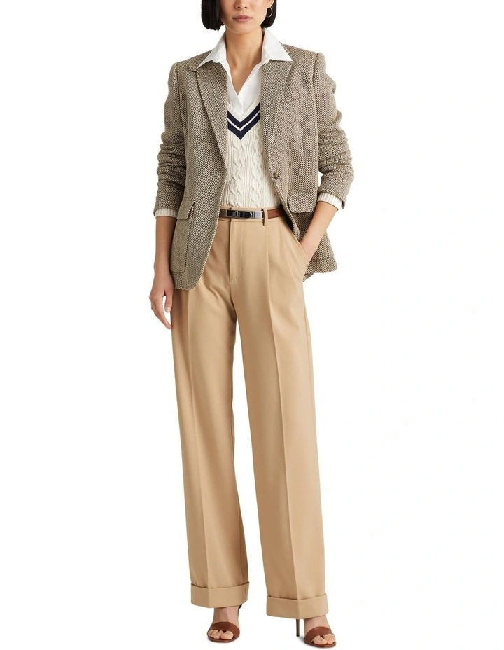 Linen-Blend Herringbone Blazer in Brown image 3