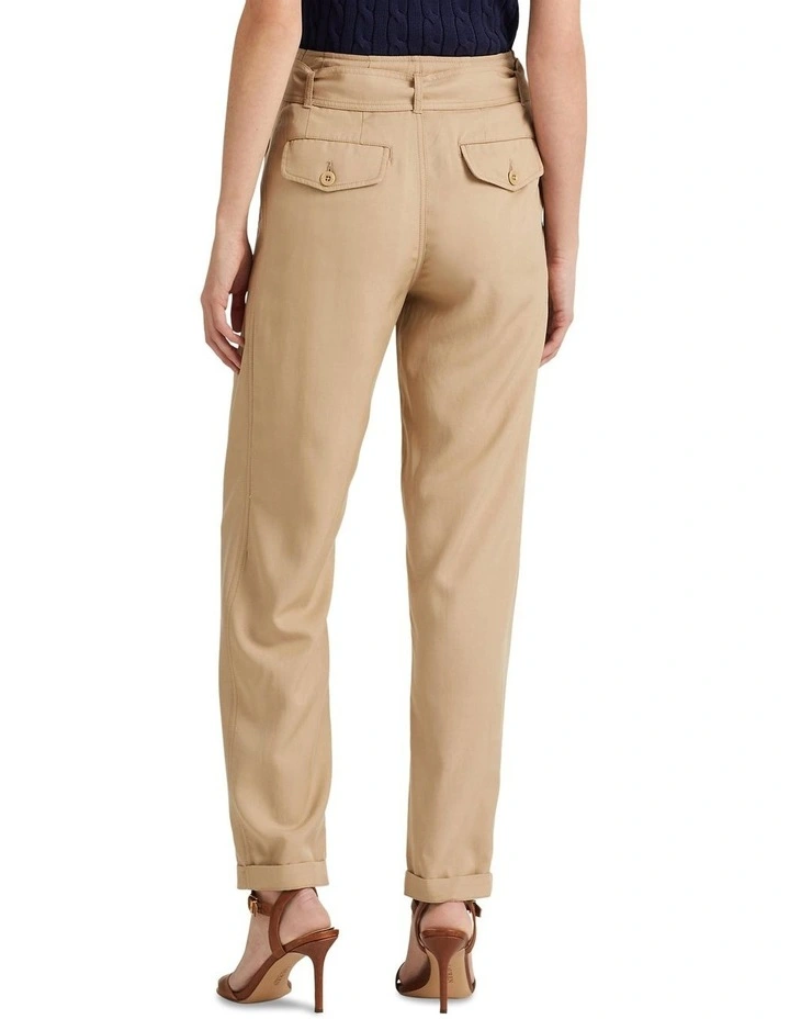 Belted Twill Cropped Pant in Beige image 2