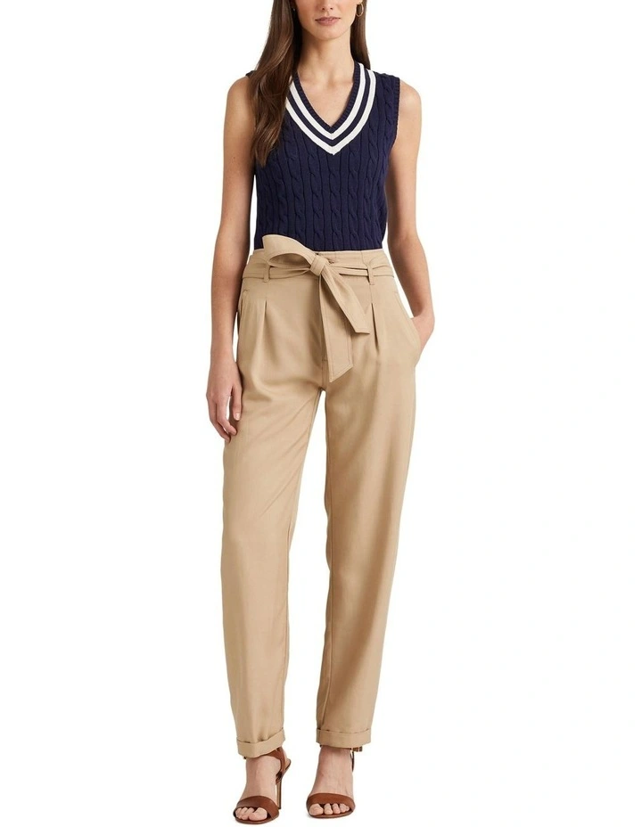 Belted Twill Cropped Pant in Beige image 3
