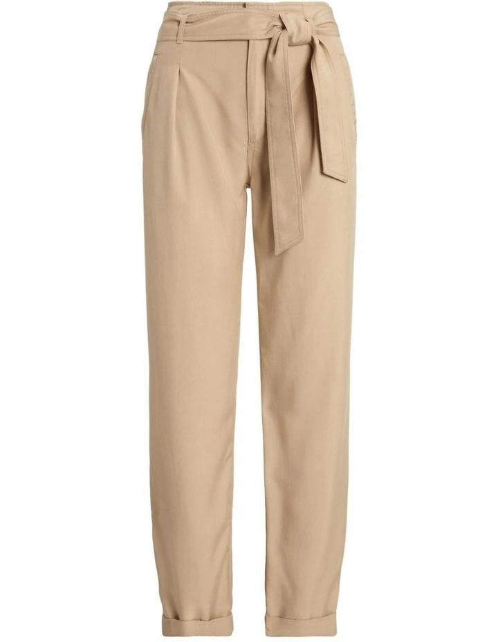 Belted Twill Cropped Pant in Beige image 4